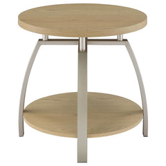 Dacre Greige Round Engineered Wood Top Side End Table - Ornate Home