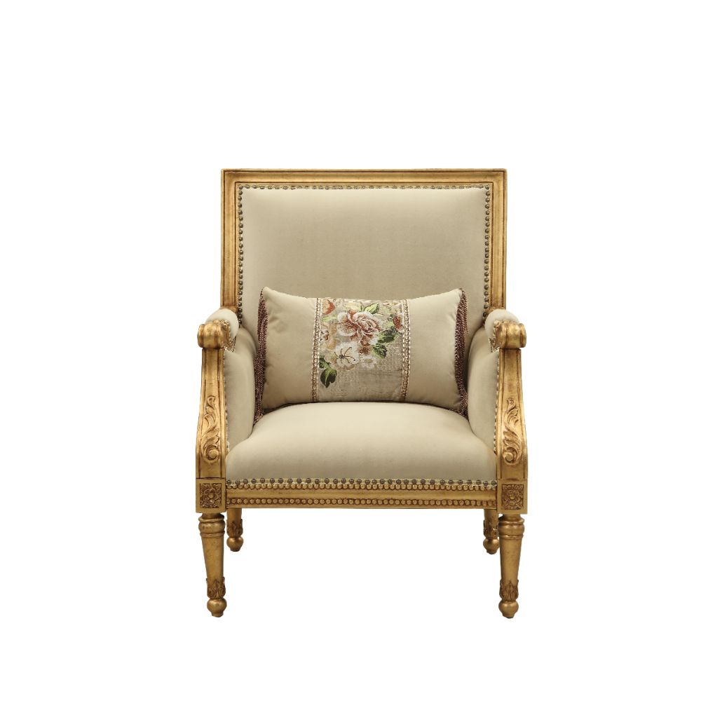 Daesha Accent Chair in Tan Flannel & Antique Gold - Ornate Home