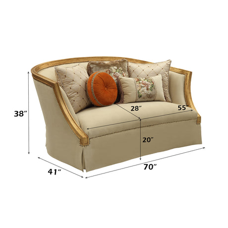 Daesha Loveseat in Tan Flannel & Antique Gold - Ornate Home