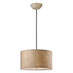 Dafina White 3 Light Burlap Drum Pendant - Ornate Home