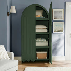 Dahlia Hunter Green 78 Inch Fluted and Scalloped Arched Storage Cabinet - Ornate Home