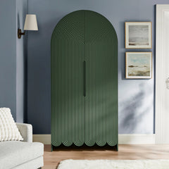 Dahlia Hunter Green 78 Inch Fluted and Scalloped Arched Storage Cabinet - Ornate Home