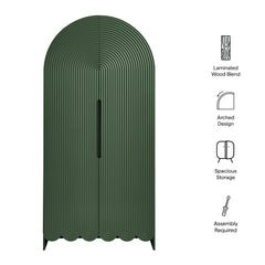 Dahlia Hunter Green 78 Inch Fluted and Scalloped Arched Storage Cabinet - Ornate Home