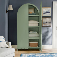 Dahlia Sage 78 Inch Fluted and Scalloped Arched Storage Cabinet - Ornate Home