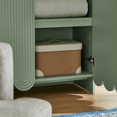 Dahlia Sage 78 Inch Fluted and Scalloped Arched Storage Cabinet - Ornate Home