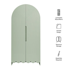Dahlia Sage 78 Inch Fluted and Scalloped Arched Storage Cabinet - Ornate Home