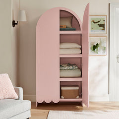 Dahlia Soft Pink 78 Inch Fluted and Scalloped Arched Storage Cabinet - Ornate Home
