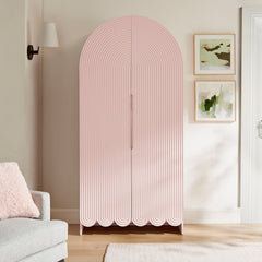 Dahlia Soft Pink 78 Inch Fluted and Scalloped Arched Storage Cabinet - Ornate Home