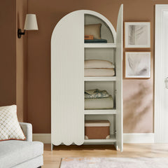 Dahlia White 78 Inch Fluted and Scalloped Arched Storage Cabinet - Ornate Home