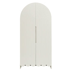 Dahlia White 78 Inch Fluted and Scalloped Arched Storage Cabinet - Ornate Home