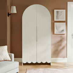 Dahlia White 78 Inch Fluted and Scalloped Arched Storage Cabinet - Ornate Home