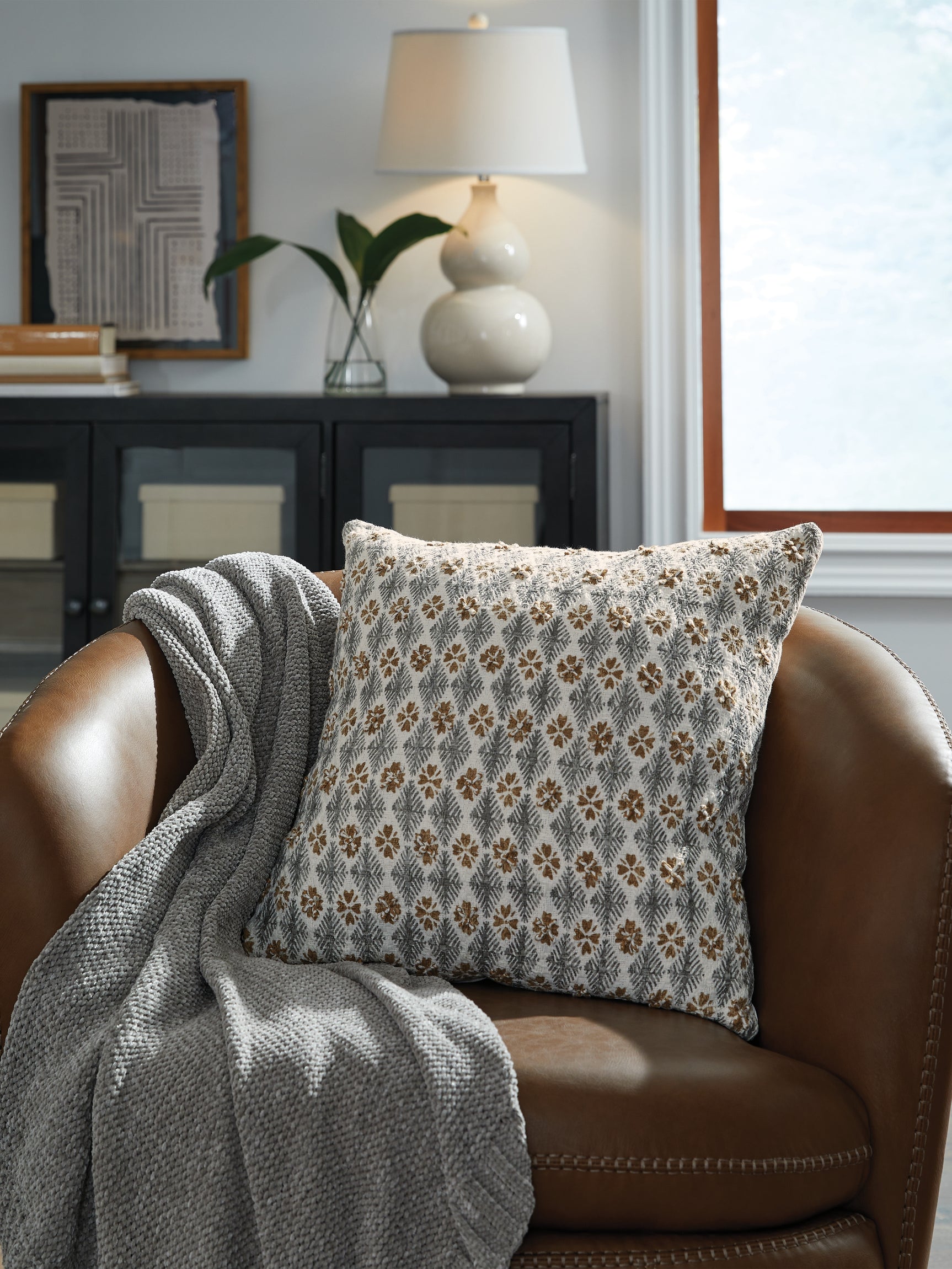 Dainwick White/Gray/Brown Pillow - Ornate Home