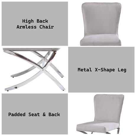 Daire Neutral Velvet/Chrome Side Chair (Set of 2) - Ornate Home