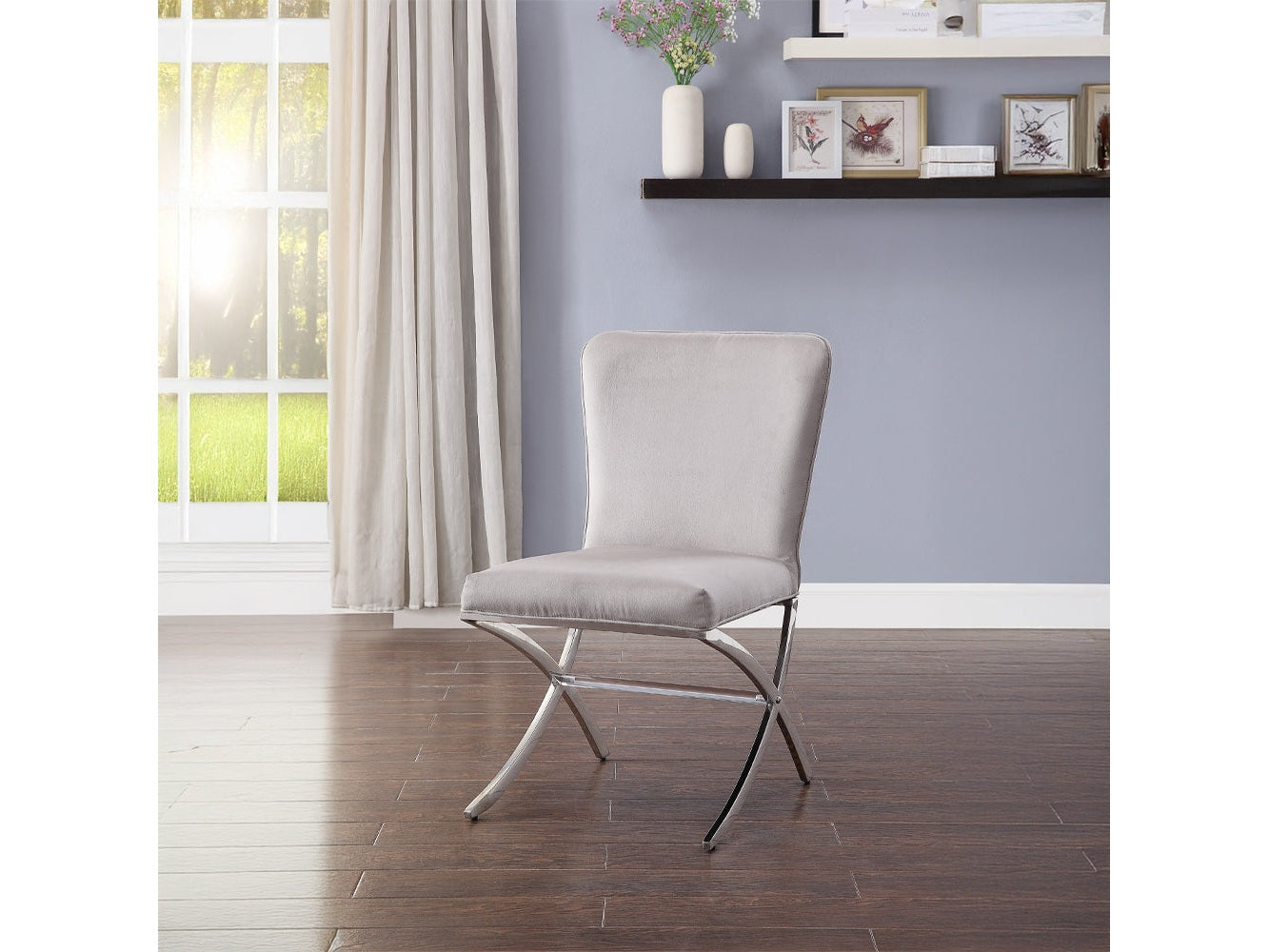 Daire Neutral Velvet/Chrome Side Chair (Set of 2) - Ornate Home