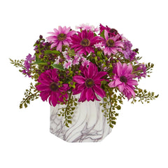 Daisy Artificial Arrangement in Marble Finished Vase - Ornate Home
