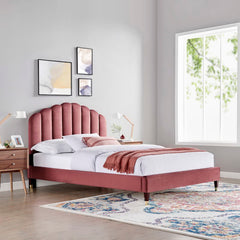 Daisy Dusty Rose Performance Velvet Queen Platform Bed - Ornate Home