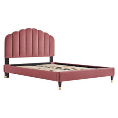 Daisy Dusty Rose Performance Velvet Queen Platform Bed - Ornate Home