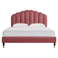 Daisy Dusty Rose Performance Velvet Queen Platform Bed - Ornate Home