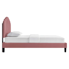 Daisy Dusty Rose Tapered Wood Leg Performance Velvet Queen Platform Bed - Ornate Home