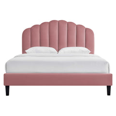 Daisy Dusty Rose Tapered Wood Leg Performance Velvet Queen Platform Bed - Ornate Home