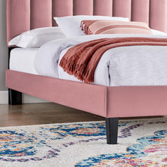 Daisy Dusty Rose Tapered Wood Leg Performance Velvet Queen Platform Bed - Ornate Home