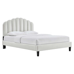 Daisy Light Gray Tapered Wood Leg Performance Velvet Queen Platform Bed - Ornate Home