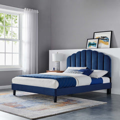 Daisy Navy Performance Velvet Full Platform Bed - Ornate Home