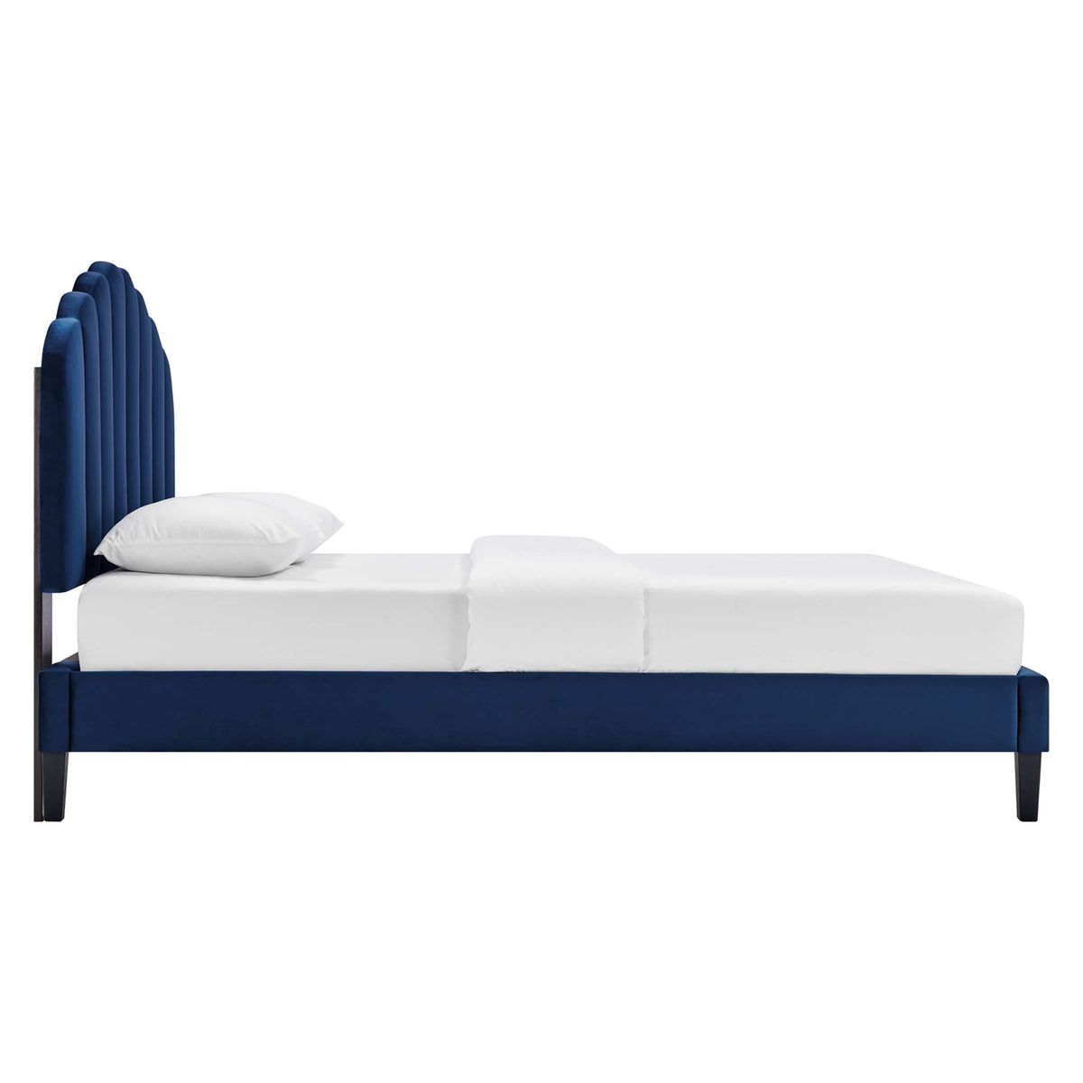 Daisy Navy Performance Velvet Full Platform Bed - Ornate Home