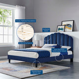 Daisy Navy Performance Velvet Full Platform Bed - Ornate Home