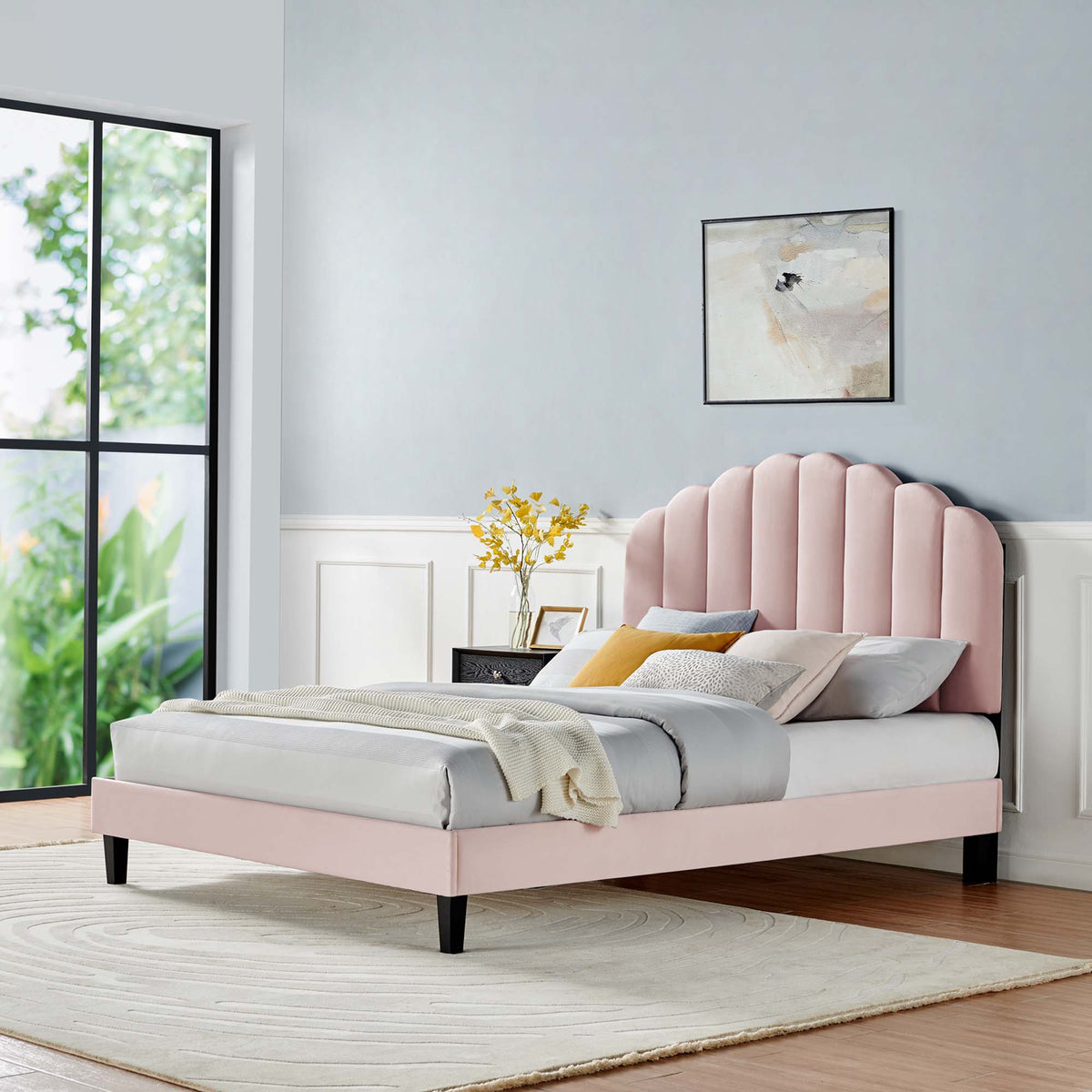 Daisy Pink Performance Velvet Twin Platform Bed - Ornate Home