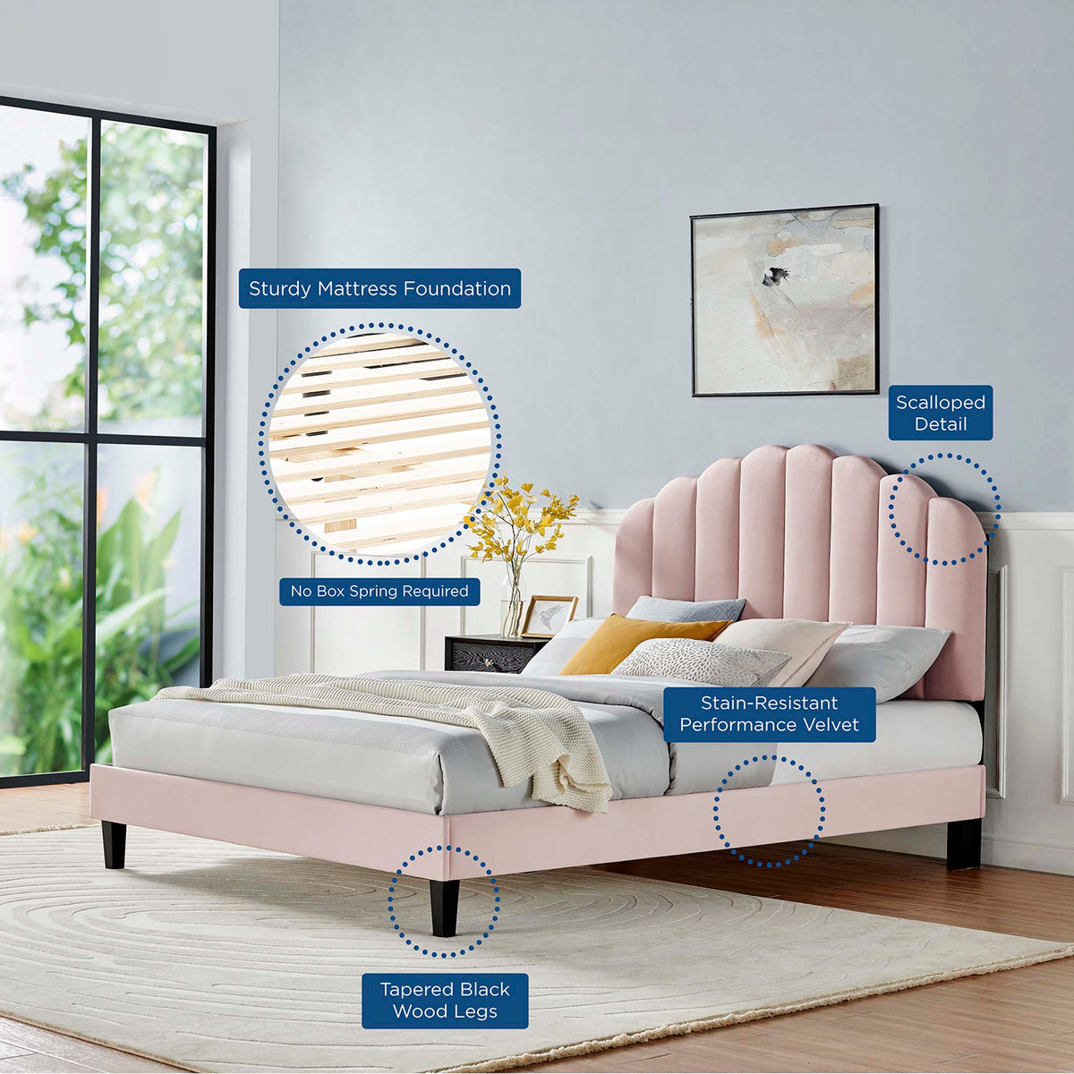 Daisy Pink Performance Velvet Twin Platform Bed - Ornate Home