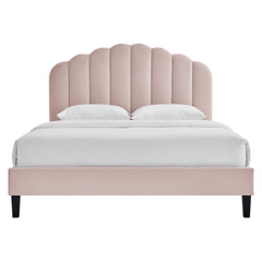 Daisy Pink Tapered Wood Leg Performance Velvet Queen Platform Bed - Ornate Home