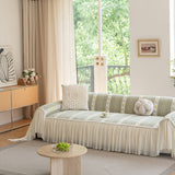 Daisy Striped Sofa Cover with Sheer Ruffle Skirt, Floral Soft Slipcover Blanket - Ornate Home