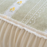 Daisy Striped Sofa Cover with Sheer Ruffle Skirt, Floral Soft Slipcover Blanket - Ornate Home