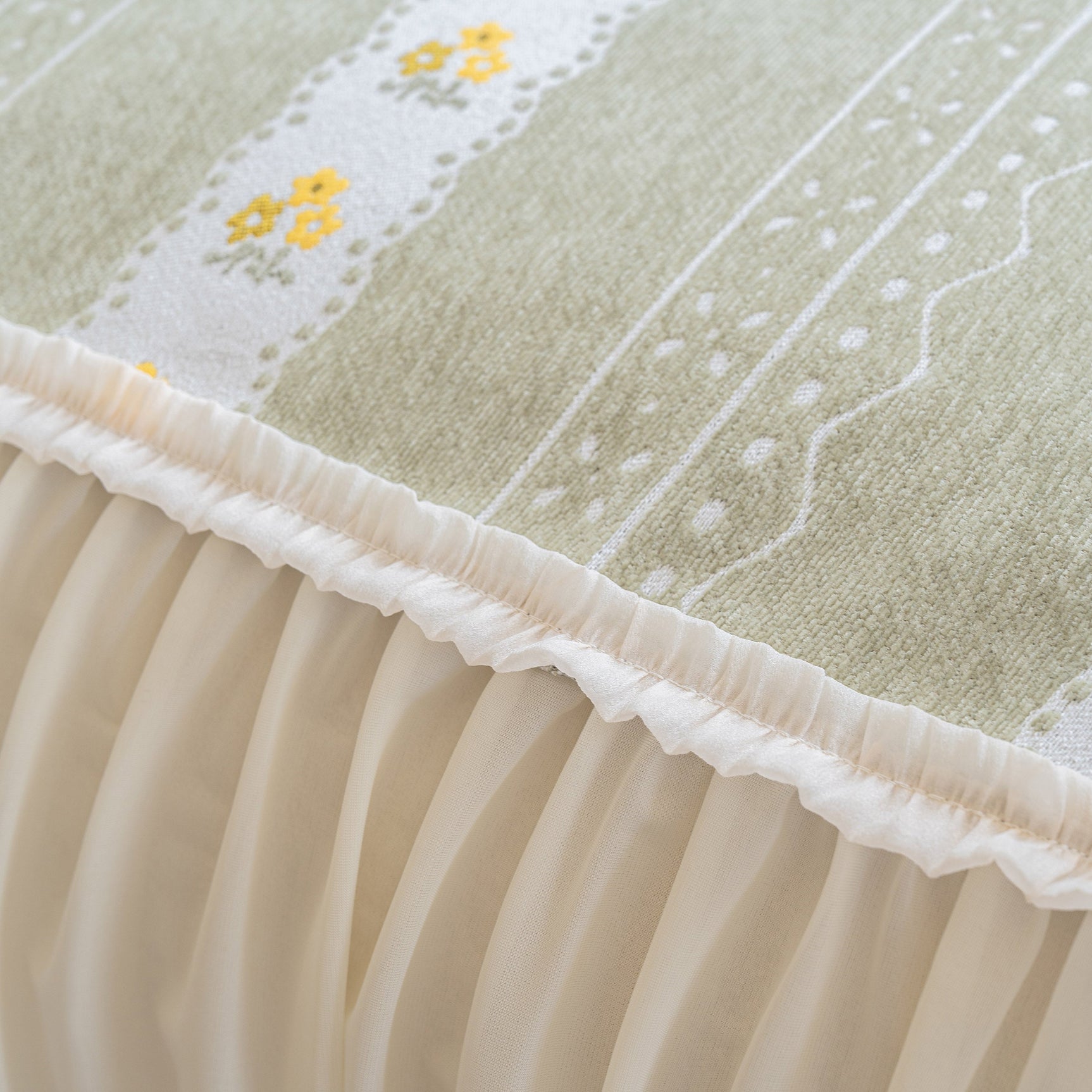 Daisy Striped Sofa Cover with Sheer Ruffle Skirt, Floral Soft Slipcover Blanket - Ornate Home