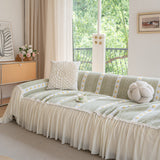 Daisy Striped Sofa Cover with Sheer Ruffle Skirt, Floral Soft Slipcover Blanket - Ornate Home