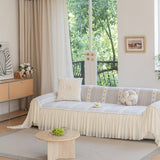 Daisy Striped Sofa Cover with Sheer Ruffle Skirt, Floral Soft Slipcover Blanket - Ornate Home