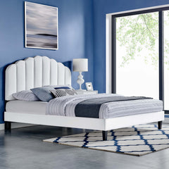 Daisy White Performance Velvet Full Platform Bed - Ornate Home