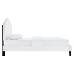 Daisy White Performance Velvet Full Platform Bed - Ornate Home