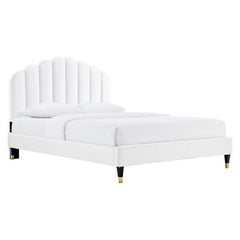 Daisy White Performance Velvet Queen Platform Bed - Ornate Home