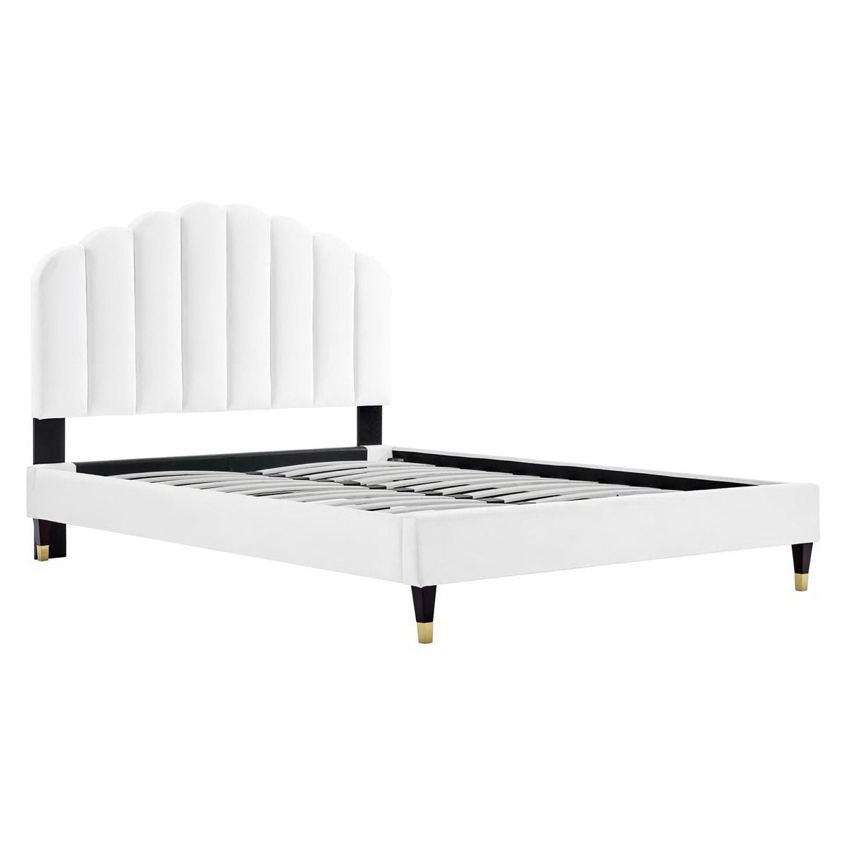 Daisy White Performance Velvet Queen Platform Bed - Ornate Home