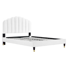 Daisy White Performance Velvet Queen Platform Bed - Ornate Home