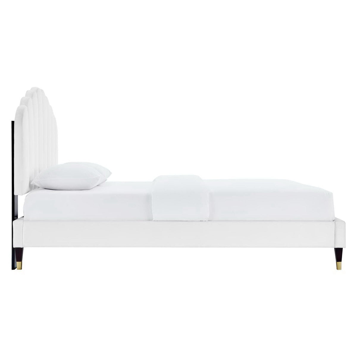 Daisy White Performance Velvet Queen Platform Bed - Ornate Home