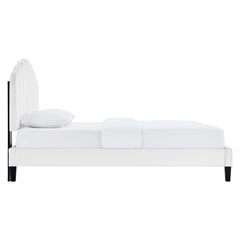Daisy White Performance Velvet Twin Platform Bed - Ornate Home