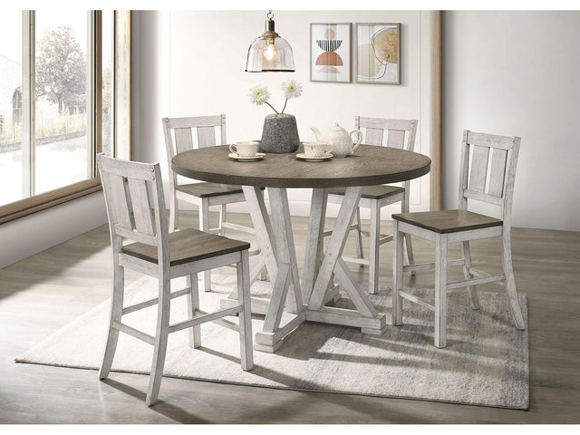 Dakota Antique White/Ash Brown 5 Pc. Round Counter Height Table Set - Ornate Home