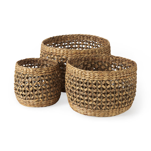 Dakota Medium Brown Seagrass Round Basket (Set of 3) - Ornate Home