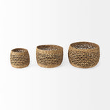 Dakota Medium Brown Seagrass Round Basket (Set of 3) - Ornate Home