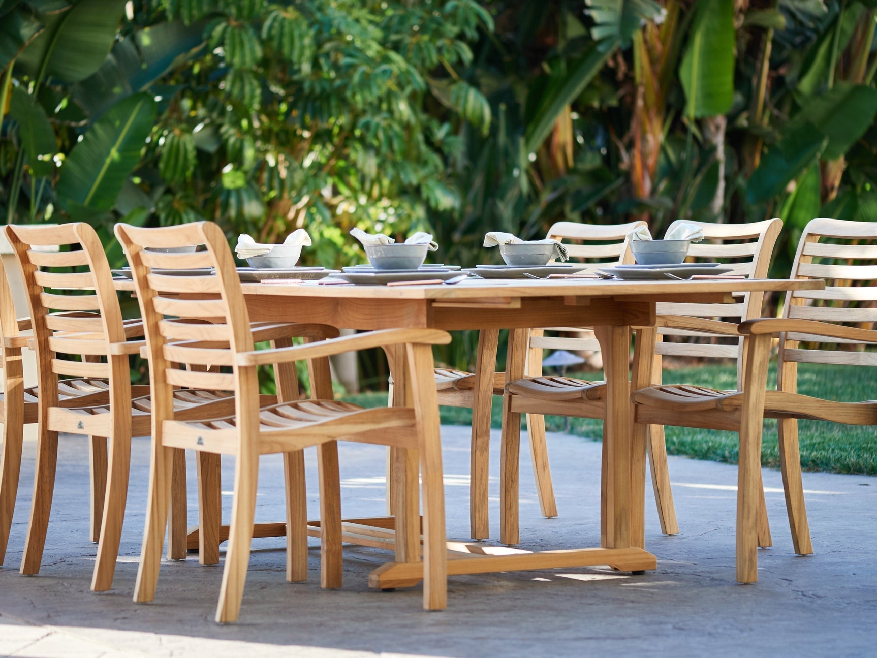 Dalton Rectangular Teak Outdoor Dining Table with Built-In Extension and Umbrella Hole - Ornate Home