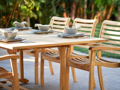 Dalton Rectangular Teak Outdoor Dining Table with Built-In Extension and Umbrella Hole - Ornate Home