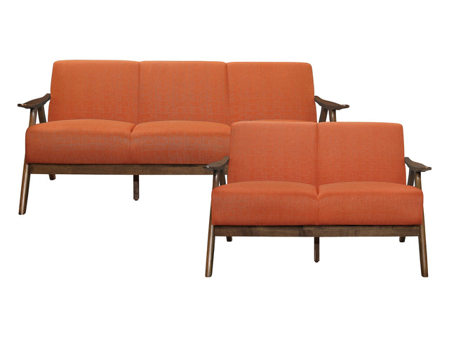 Damala Walnut / Orange Sofa & Loveseat - Ornate Home